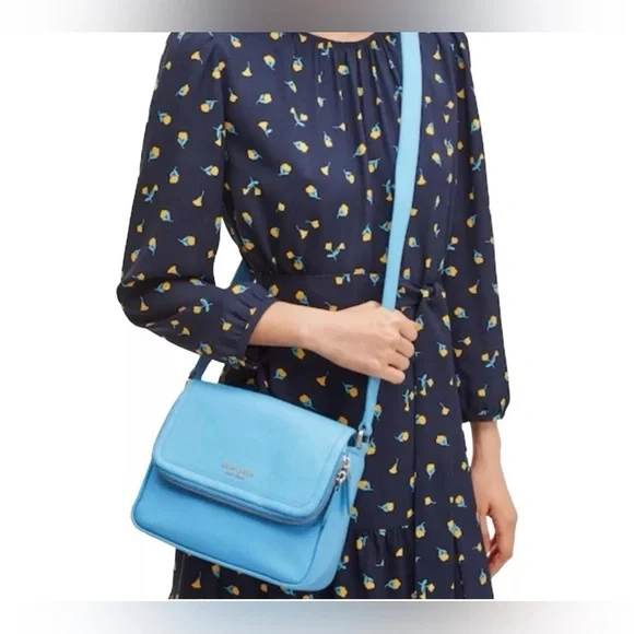 Kate Spade Run Around Large Flap Crossbody Blue Tidepool Leather EUC - Picture 3 of 10
